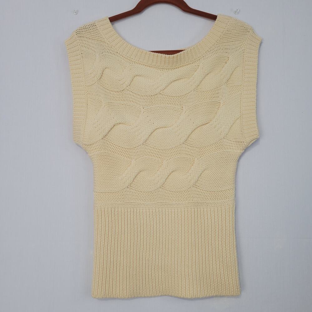 Banana Republic Merino Organic Wool Blend Cable Knit Sweater Top size XS Cream